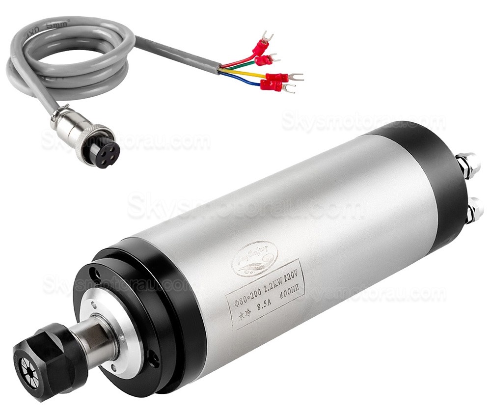2.2KW VFD Spindle Kit Huajiang-2.2+H100-2.2C2/S2/T4 Indc. Water Cooled Spindle Motor + VFD + Water Pump + 13Pcs ER20 Collet + Bracket